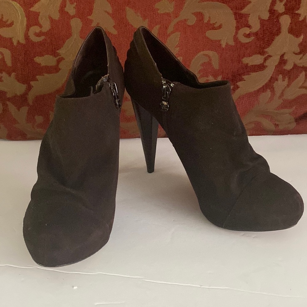 VELVET ANGELS women’s brown suede leather heeled platform booties side zip 39 🌹